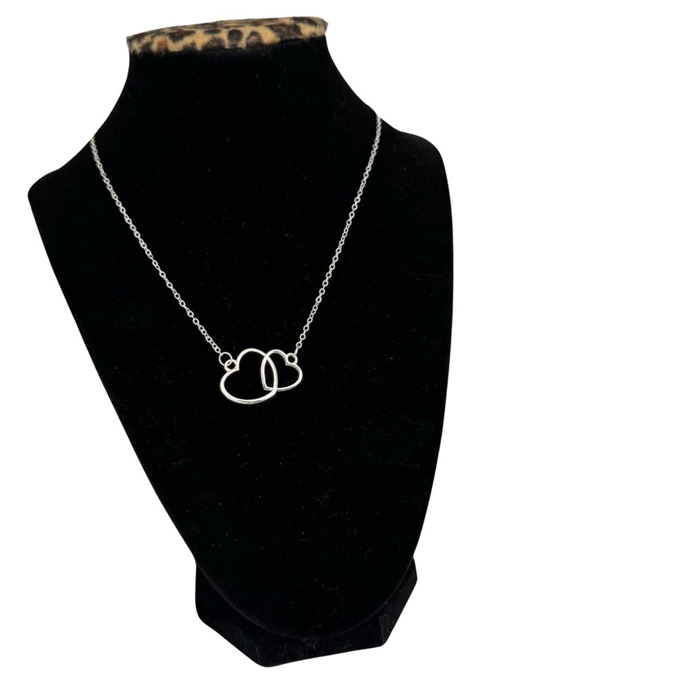 🆕 Silver  Necklace Silver Serenade Dbl Hrt - Picture 3 of 4
